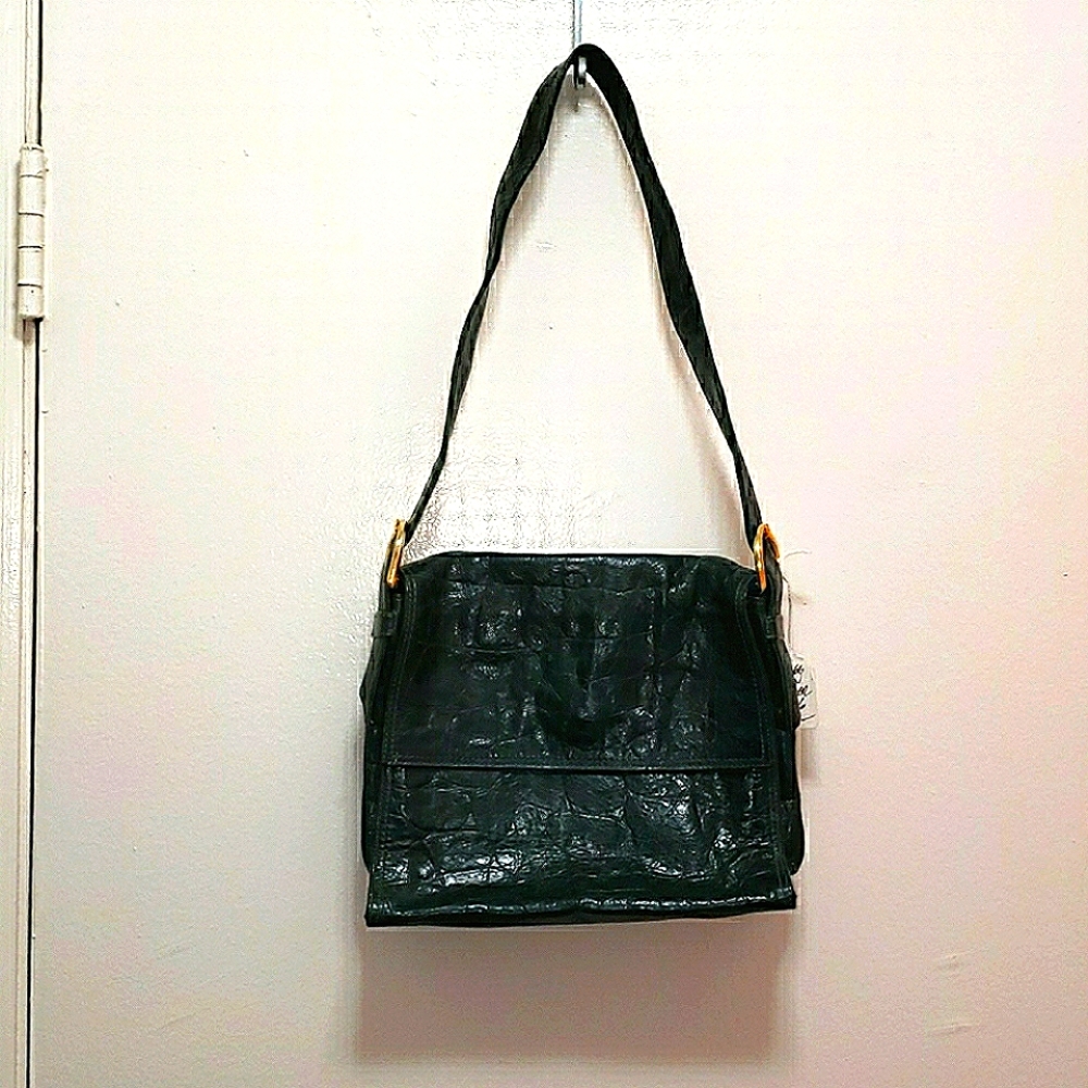 Vintage hunter green leather shoulderbag